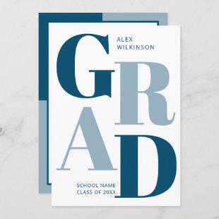 Modern Trendy Blue Typography Simple Graduation Invitation
