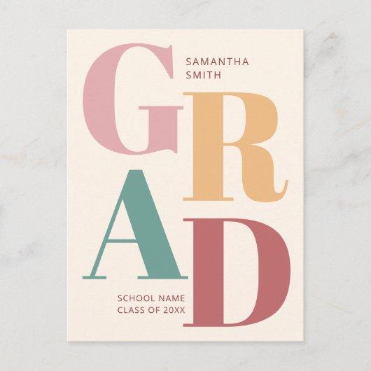 Modern Trendy Colorful Typography Graduation Invitation Postcard