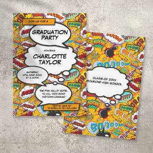 Modern Trendy Graduation Party Fun Comic Book  Invitation