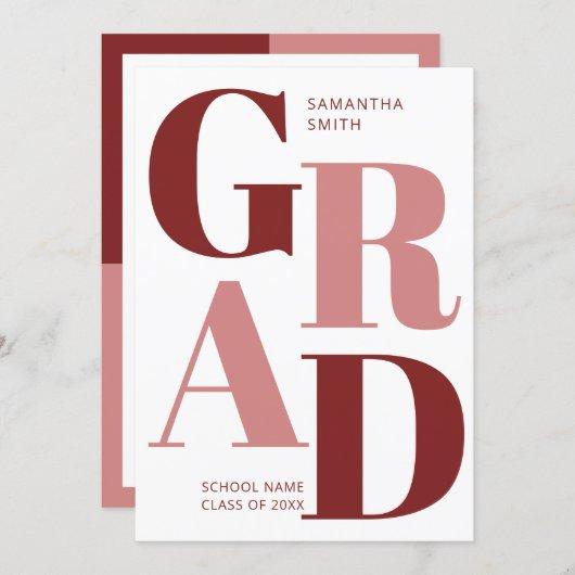 Modern Trendy Red Pink Typography Photo Graduation Announcement