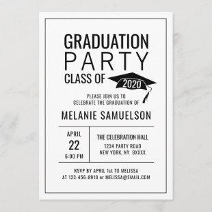 Modern Trendy White School GRADUATION Cap Party Invitation