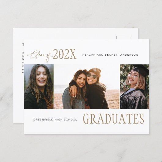 Modern Trio Multi-Photo Graduation Announcement Postcard