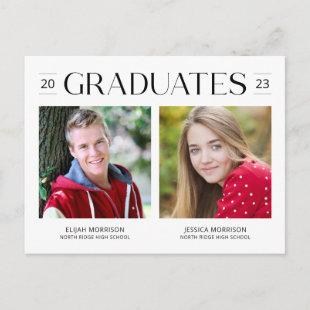 Modern Two Graduates Joint Graduation Photo Postcard