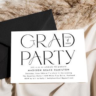 Modern Typography Black and White Graduation Party Invitation