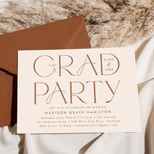 Modern Typography Cream and Clay Graduation Party Invitation