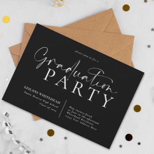 Modern Typography Graduation Party Black Invitation