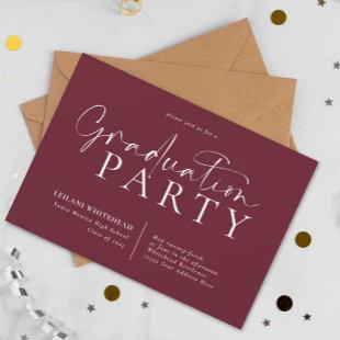 Modern Typography Graduation Party Burgundy Invitation