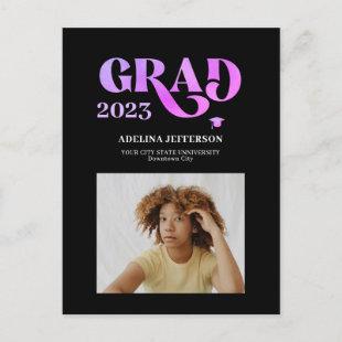 Modern typography photo black graduation announcement postcard