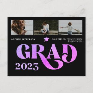 Modern typography photo collage graduation announcement postcard