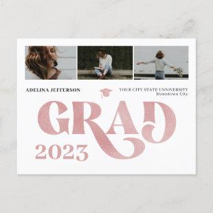 Modern typography photo collage rose gold graduate announcement postcard