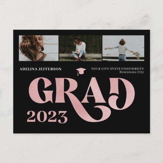 Modern typography photo collage rose gold graduate announcement postcard