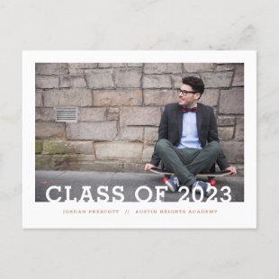 Modern Typography Photo Overlay Graduation Party A Announcement Postcard