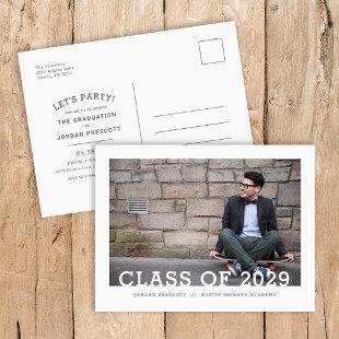 Modern Typography Photo Overlay Graduation Party A Announcement Postcard