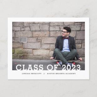 Modern Typography Photo Overlay Graduation Party Announcement Postcard