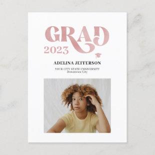 Modern typography photo rose gold graduation announcement postcard