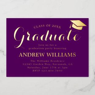 Modern Typography Purple Graduation Party Foil Invitation