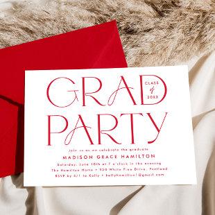 Modern Typography Red Graduation Party Invitation