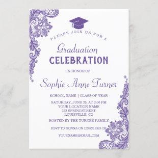 Modern Ultra Violet Lace Graduation Party Invitation