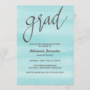 Modern Watercolor Blue Grad Typography Invitation