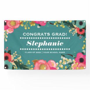Modern Watercolor Floral Graduation Party  Banner