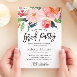 Modern Watercolor Floral Graduation Party Invitation
