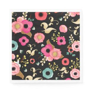 Modern Watercolor Floral Pattern Party  Napkins