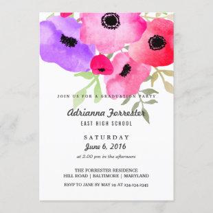 Modern Watercolor Flowers Graduation Party Invitation