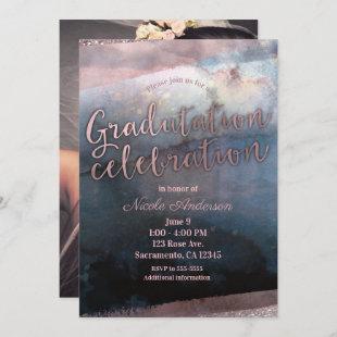 Modern Watercolor Graduation Party Full Photo Invitation