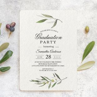Modern Watercolor Green Olive Branch Invitation