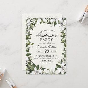 Modern Watercolor Greenery & White Flowers Frame Invitation