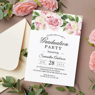 Modern Watercolor Pink Peonies & Green Leaf Invitation