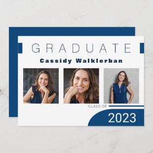 Modern White Blue Photo Graduation Announcement