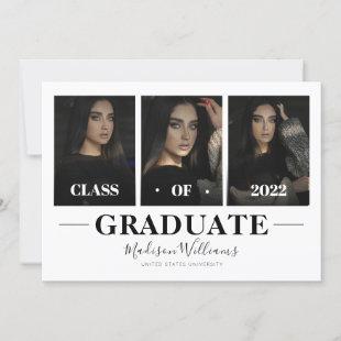Modern White Elegant Photo Collage Graduation Invitation