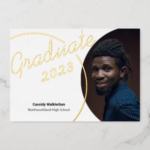 Modern White Gold Photo Graduation Foil Invitation