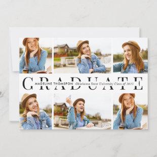 Modern White Graduate 6 Photo Collage Graduation Announcement