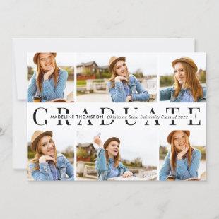 Modern White Graduate 6 Photo Collage Graduation Invitation