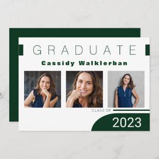 Modern White Green Photo Graduation Announcement