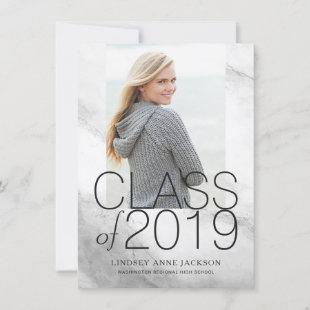 Modern White Marble Stacked Text Graduation Photo Announcement