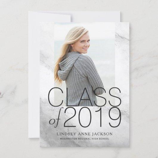 Modern White Marble Stacked Text Graduation Photo Announcement