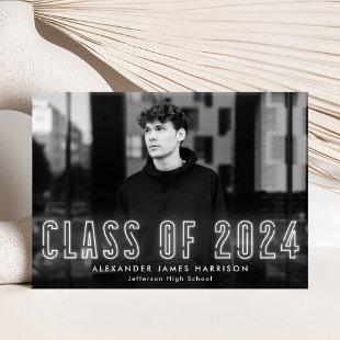 Modern White Neon Class of 2024 Photo Graduation Announcement