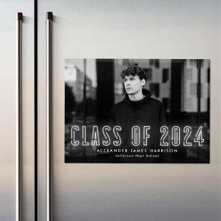 Modern White Neon Class of 2024 Photo Graduation Magnetic Invitation