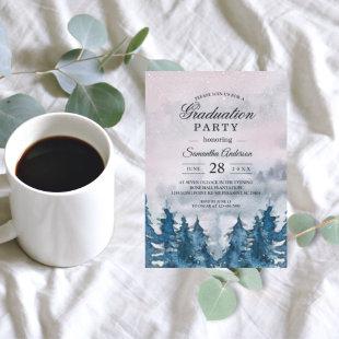Modern Winter Watercolour Forest Blue Invitation