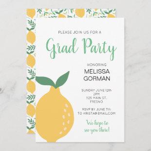 Modern Yellow Lemon Grad Party Invitation