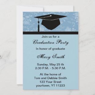 Monogram Blue Floral Graduation Party Invitation