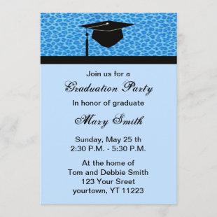 Monogram Blue Leopard Graduation Party Invitation