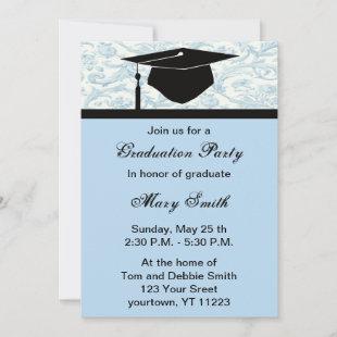 Monogram Blue Swirl Graduation Party Invitation