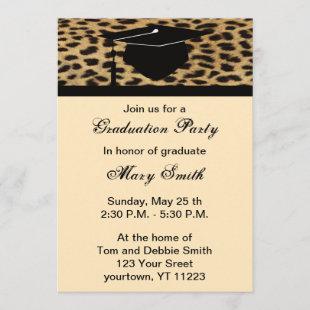 Monogram Leopard Print Graduation Party Invitation