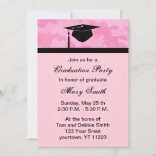 Monogram Pink Camouflage Graduation Party Invite