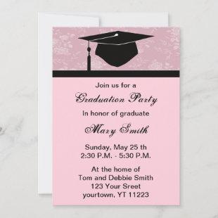 Monogram Pink Floral Graduation Party Invitation