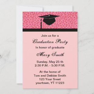 Monogram Pink Leopard Graduation Party Invitation
